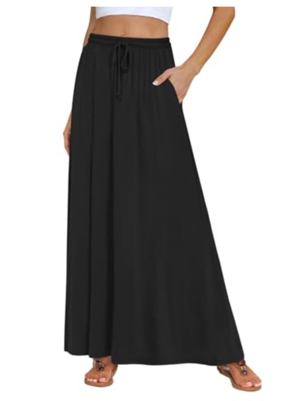 Loose Fit Maxi Skirt High Waist Flowy Long Skirt with Pockets Pleated